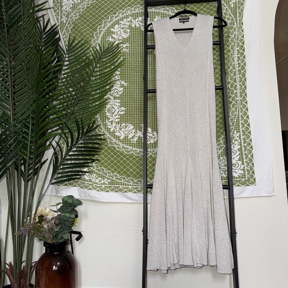 Something Navy‎ Silver Metallic Knit Maxi Dress